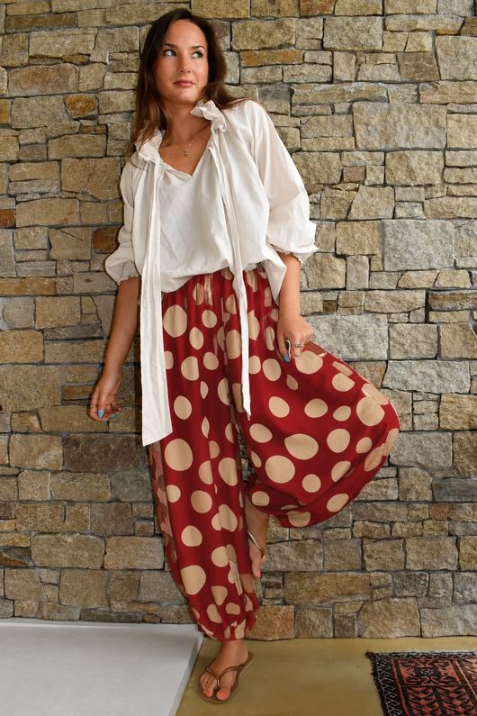 Basso Big Dot Balloon Cuff Pant Sangria & Tan